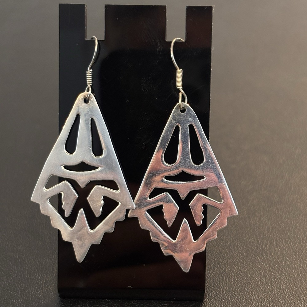 Vintage Taxco Mexico Handmade Sterling Silver Signed Cutoutndangle Drop Earrings